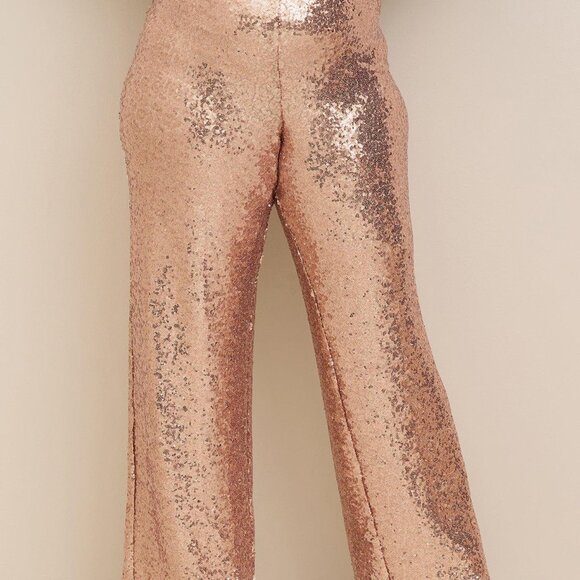 Pull-On Wide Leg Sequin High-Rise Pant - Torrid - Size 5X - NWT - Champagne/Gold - Picture 3 of 7